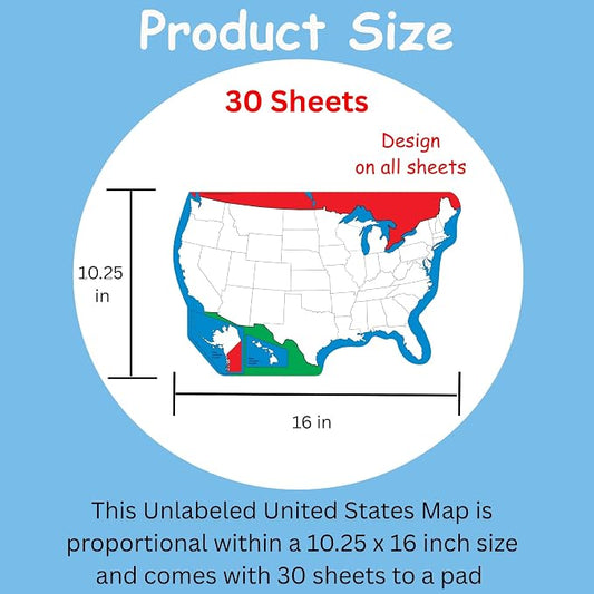 SHAPES ETC. 10.25" x 16" U.S. Practice Maps Pad, Unlabeled, 30 Sheets - Image 2