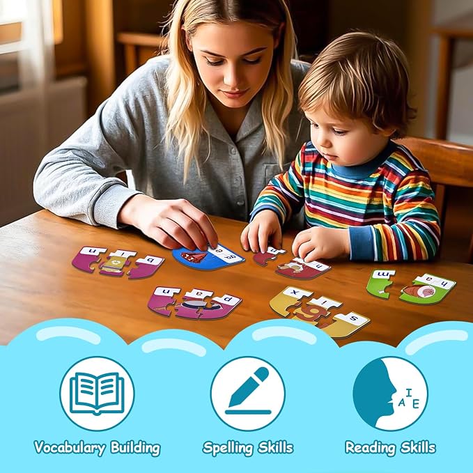 CVC Puzzle Cards for Kids: 20 Pieces Phonics & Spelling Games for Toddlers, Preschool & Kindergarten – Ideal for Speech Therapy & Early Learning Classrooms, Preschool Classroom Must Have - Image 5