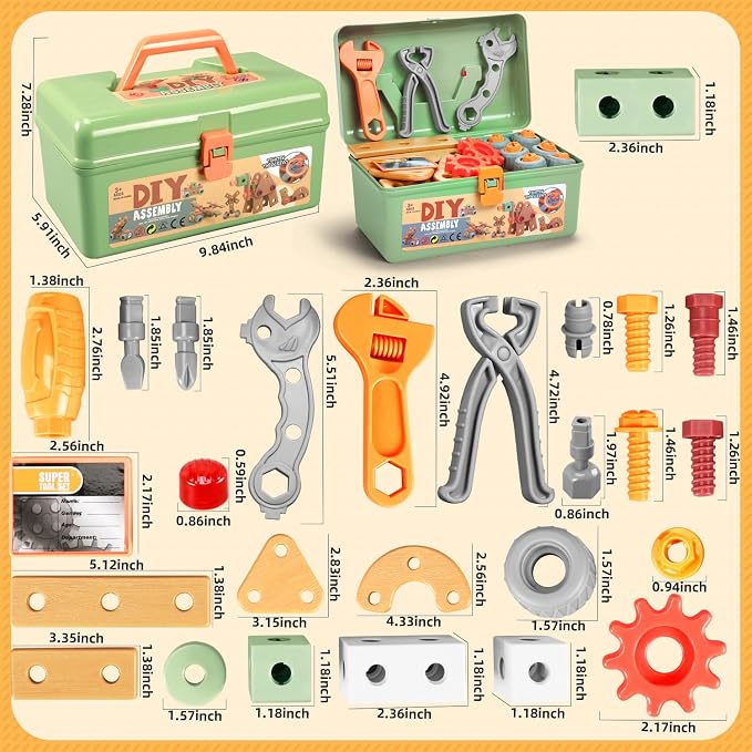 VEAIS Kids Tool Set,135Pcs Tool Set with Toolbox,Educational Montessori Toys,STEM Pretend Play Construction Toys for 3 4 5 Year Old,ABS Plastic Repair Toolkit for 3-6 Year Old Boy,Best Birthday Gift - Image 7