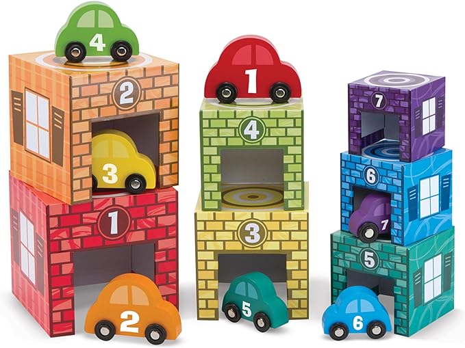 Melissa & Doug Nesting and Sorting Garages and Cars with 7 Graduated Garages and 7 Stackable Wooden Cars - FSC Certified by Unknown