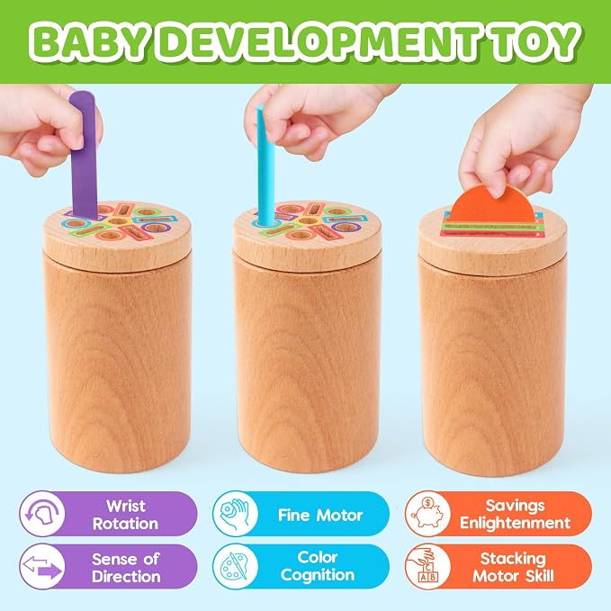 Montessori Wooden Toddler Toys， 3-in-1 Fine Motor Skills Learning Set ，Educational Color Sorting Sensory Toys for 3+ Year ， Teaches Object Permanence & Cause-Effect ，Gifts for Boys & Girls - Image 4