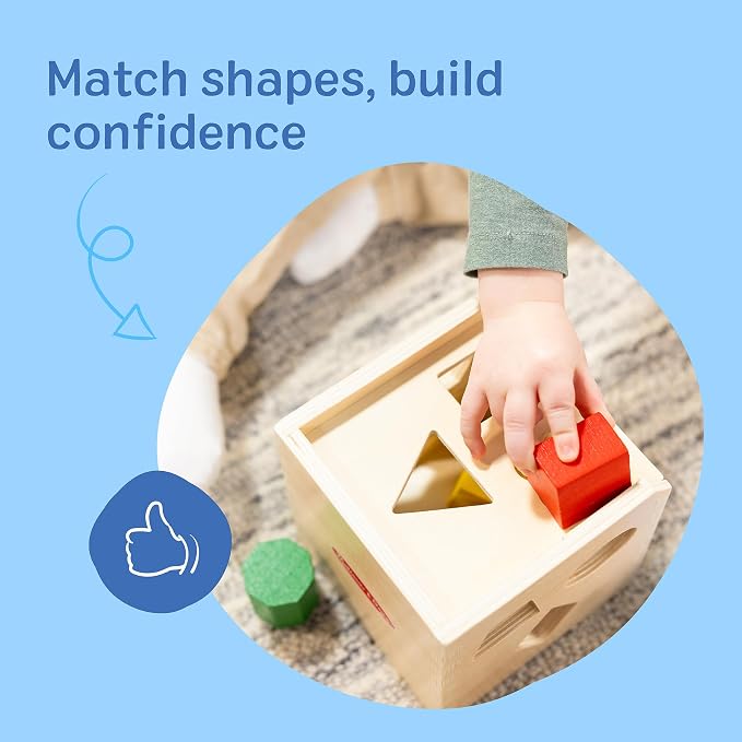 Melissa & Doug Shape Sorting Cube - Classic Wooden Toy With 12 Shapes - Image 4