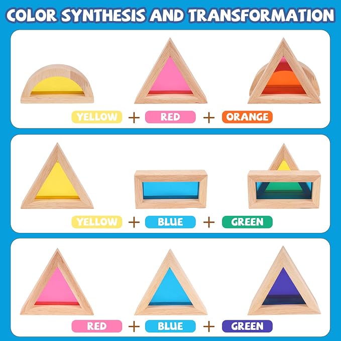 Agirlgle Wooden Rainbow Building Blocks for Kids 32 Pcs Rainbow Stacker Stacking Blocks Game Colorful Construction Toys Preschool Learning Educational Toys -Geometry Wooden Blocks for Boys & Girls - Image 6