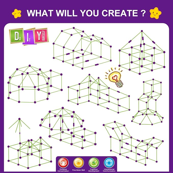 SpringFlower 100 PCS Glow in The Dark Fort Building Kit for Kids,Educational Gift for 3 4 5 6 7 8 9 10 11 12 Years Old Boys and Girls,STEM Construction Toys - Image 5