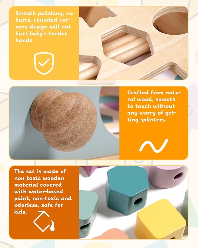 Biottro Montessori Toys for 3 4 5 Year Old - 5 in 1 Learning Education Toy for Toddler Kid Boys Girls - Shape Matching Stacking Color Sorting Beads Lacing Sensory Fidget Gifts - Image 4