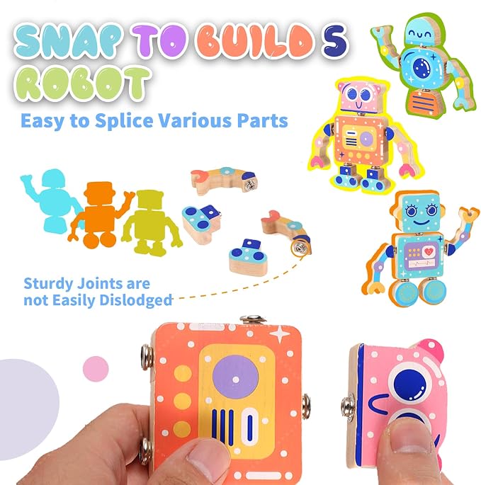 Wooden Snap Together Building Toys, Robot Building Toys for Kids Ages 3-5 - Image 2