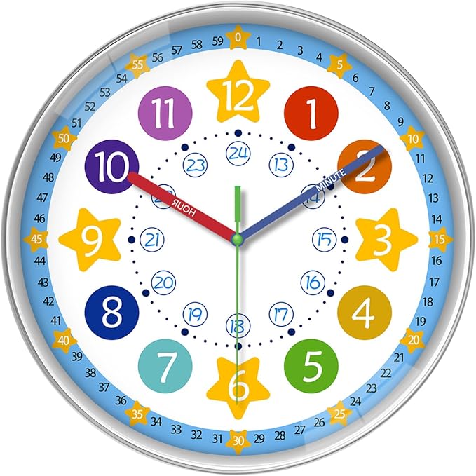 XFM Large Kids Wall Clock 16 Inch Blue Silent by XFMWallClock