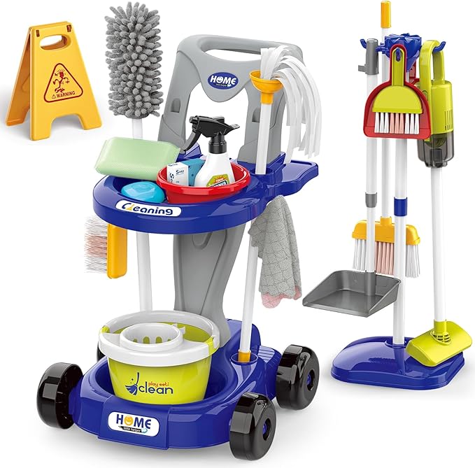 Toddler Cleaning Set，Kids Cleaning Toy Set，New 29-Piece Detachable Kids Cleaning Set for Toddlers - Pretend Play Educational Cleaning Carts (Blue)