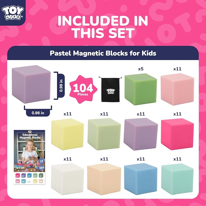 TOY Life Pastel Magnetic Blocks, 104-Piece STEM Set, Ages 3-8 - Image 3