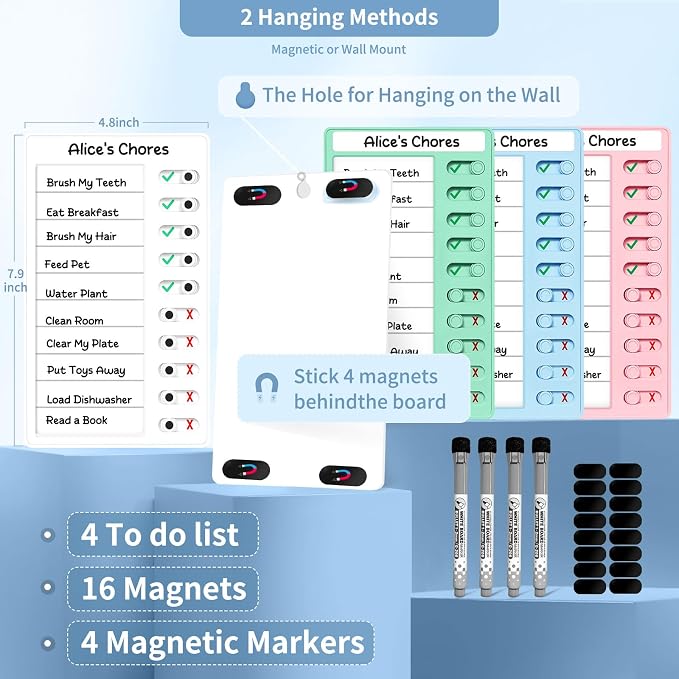 4 Pcs Chore Chart for Kids Multiple Kids Dry Erase Board for Fridge, Magnetic Visual Schedule, My Chores Slider Chart Plastic to Do List ADHD Tools, Sliding Routine Chart, Daily Checklist - Image 4