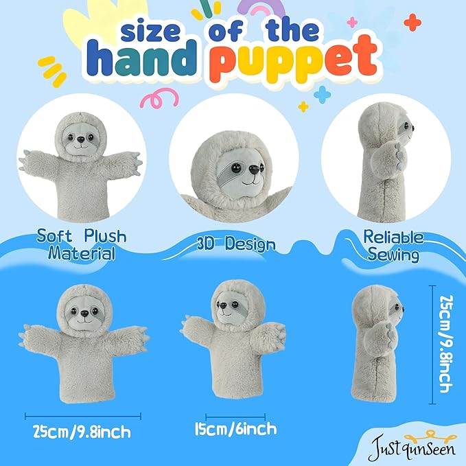Hand Puppet Toy Speech Therapy Learning Tool Soft Stuffed Animal for Children Adults Family Fun Adult Size Fit Educational Gift Toddler Toy Sloth
