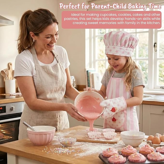 Kid Apron and Chef Hat Set, 3Pcs Children Cooking Baking Set Kits - Image 2
