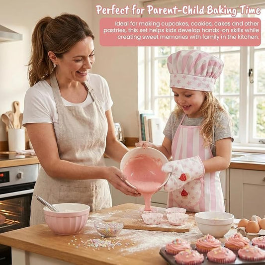 Kid Apron and Chef Hat Set, 3Pcs Children Cooking Baking Set Kits - Image 2