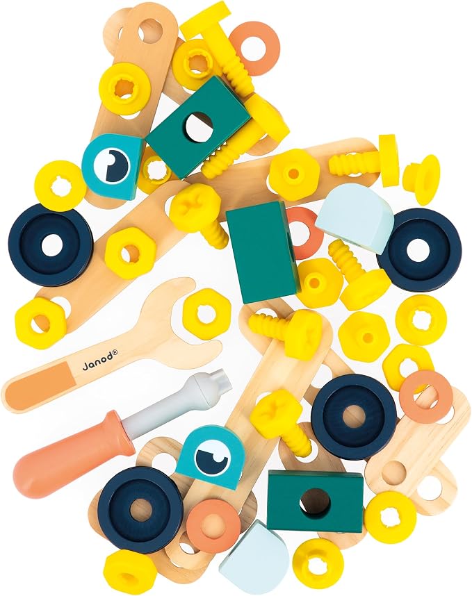 Janod - Brico'Kids 50-Piece Barrel - Building Game Child - Includes 48 Accessories + 2 Tools - Role Play - Promotes Hand Dexterity and Creativity - From 3 Years, J06453 - Image 7