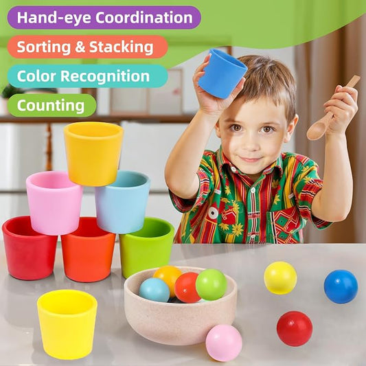 Rainbow Balls in Cups Toddler Montessori Toys (8 Balls, 1.4 in) - Image 2