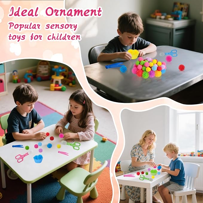 188 Pcs Fine Motor Skills Counting Sorting Sensory Toy Set 72 Hedge Ball 5 Tweezer 3 Scissor Clip 18 Sorting Cup 60 Pom Pom 30 Number Ornament for Education Preschool Training - Image 4