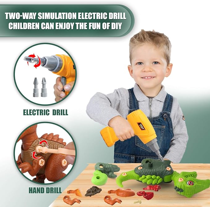 Sanlebi Take Apart Dinosaur Toys for 4 5 6 7 Year Old Boys Kids Building Toy Set with Electric Drill Construction Engineering Play Kit STEM Learning for Boys Girls Age 3 4 5 Year Old - Image 4