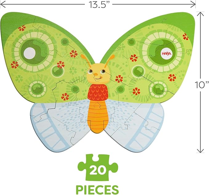HABA Wooden Puzzle Butterfly - 2 in 1 Reversible Puzzles for Kids Ages 4-6, Durable Educational Toys and Wooden Montessori Toys