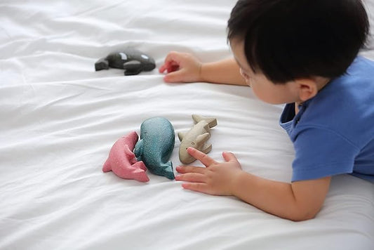 PlanToys® Whale Wooden Montessori Imaginative and Creative Play Toy | Language Development, Social Interaction and Early Coordination Activity | Eco Friendly Animal Figurine for Meaningful Play