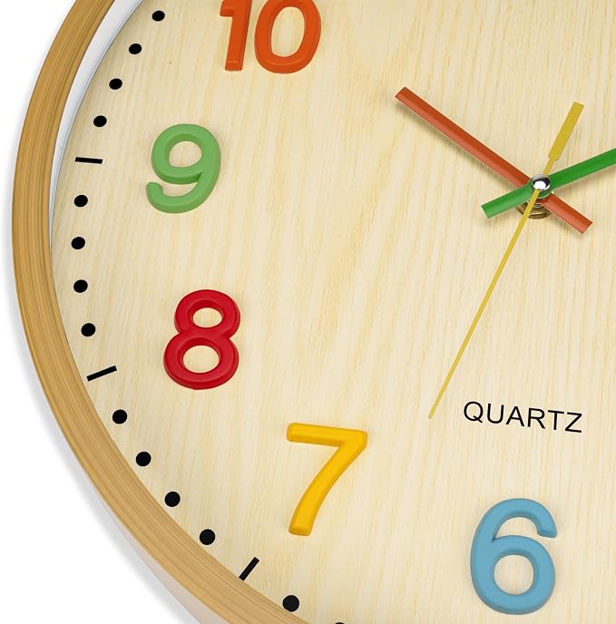 Foxtop 14 Inch Kids Wall Clock Silent Non-Ticking Battery Operated Colorful Childrens Wall Clock for Classroom Playroom Nursery Bedrooms Kids Room School (3D Numerals) - Image 7