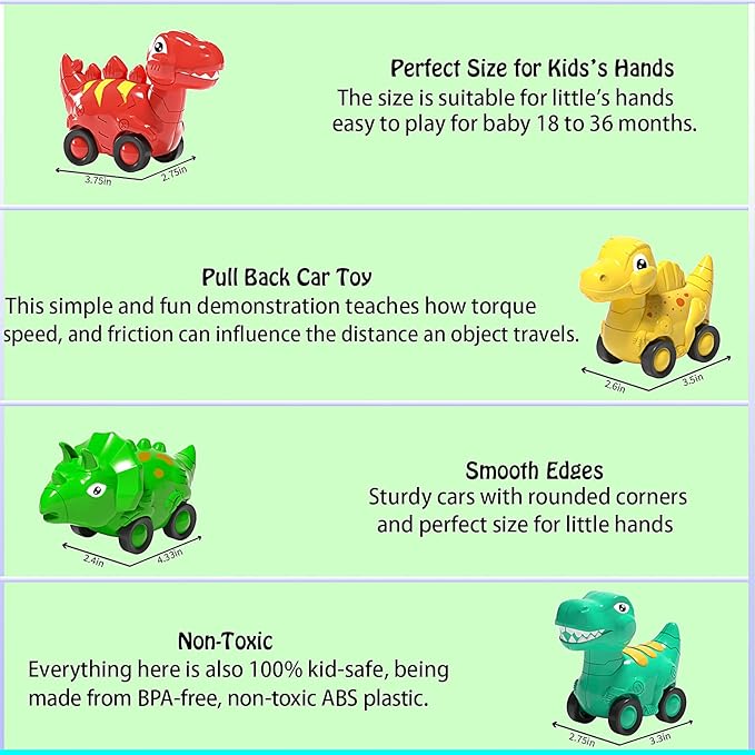Veslier Toddler Car Toy for 2 3 4 5 Years Old, Dinosaur Transport Carrier Truck with 4 Pack Small Pull Back Dino Car, Friction Power Vehicle Christmas Birthday Gift for 18M+ Kids Boys Girls