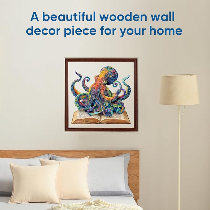 Reouinty Wooden Puzzle for Adults 500 Pieces, Octopus Book Jigsaw Puzzles, Unique Shape Animal Adult Puzzles, Irregular Wood Best Gift for Adults Family Game(16.8 * 16.1 in)