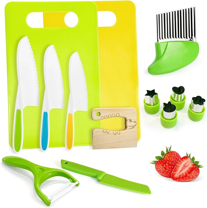 13 Pcs Kids Knife Set for Real Cooking Safe Kitchen Tools for Ages 4+ by Chanking