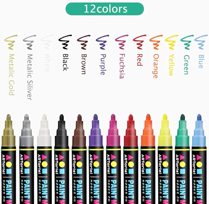 Permanent Markers for Rock Painting, 12 Colors, Medium Point, Quick-Drying, Waterproof, Fade-Resistant, Non-Toxic (A501-2018)