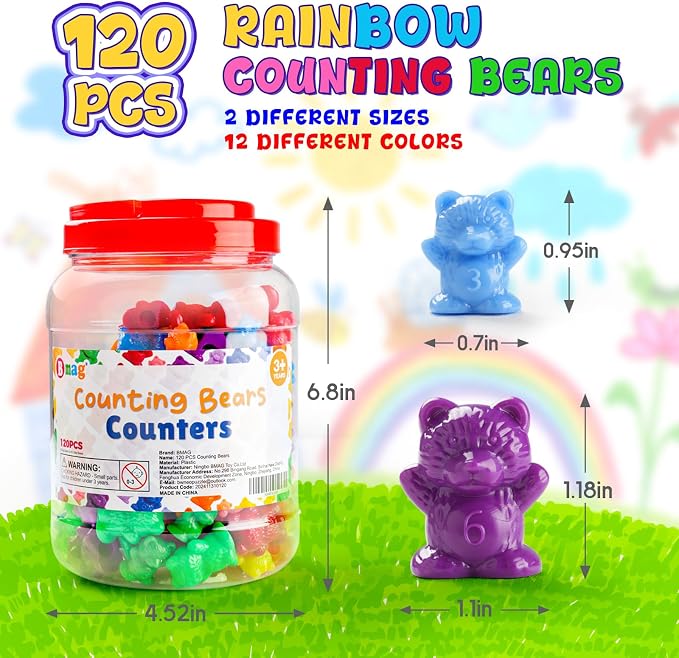 Bmag 120 PCS Counting Bears Math Manipulatives (60 Large & 60 Small Bears in 12 Colors), Color Sorting Toys for Toddlers 3+, Preschool & Kindergarten STEM Learning Educational Toys with Storage Jar - Image 3