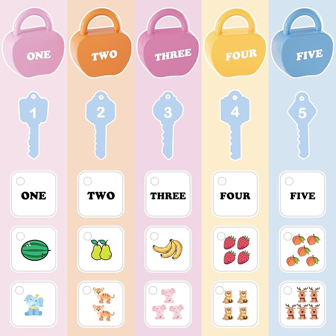 Montessori Lock and Key Toddler Toys, Cause and Effect Sensory Learning Toys for 3 Year Old, Number Counting & Matching Game, Fine Motor Skills Preschool Travel Activities - Image 3