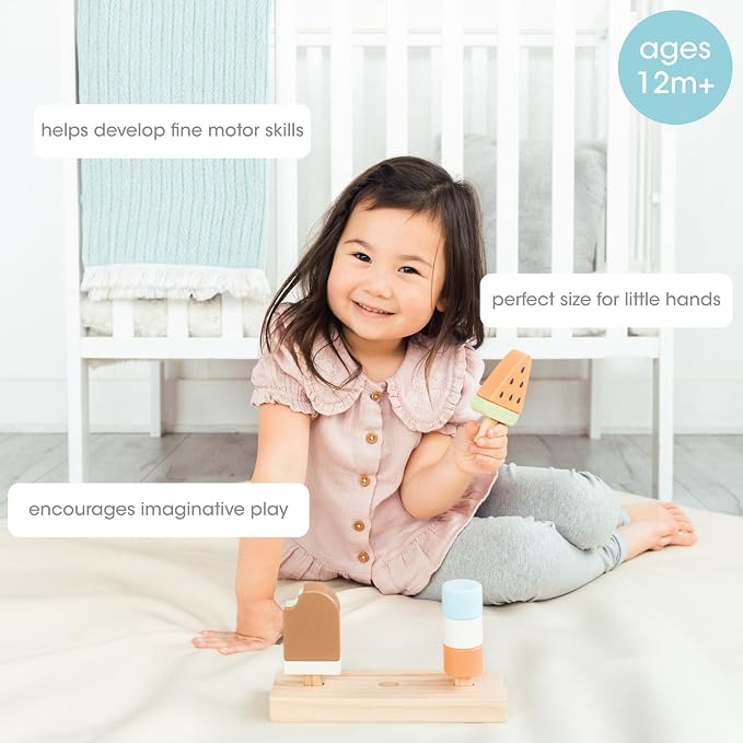 Pearhead Wooden Ice Cream Stacking Toy, Pretend Play Food Set - Image 2