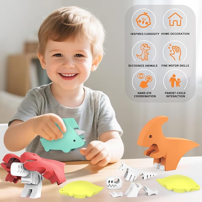 Magnetic Animal Building Toys, STEM Toddler Learning Toys 3D Puzzle Animals for Boys Girls, Educational Magnetic Travel Montessori Toy Lion Elephant, Unique Birthday Gift (Dinosaur Animals, Count, 4) - Image 7