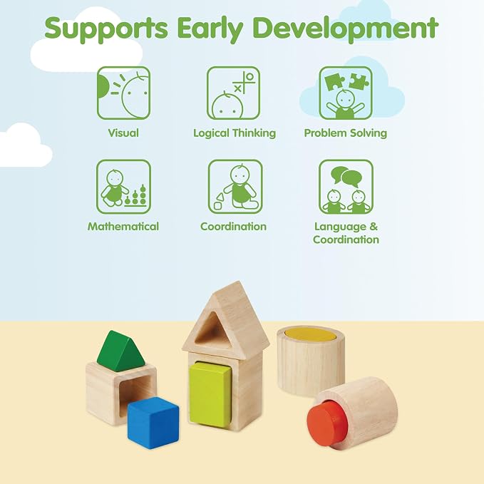 PlanToys® Geo Matching Blocks Wooden Shape Sorting Toy for Kids Ages 2+ - Image 4