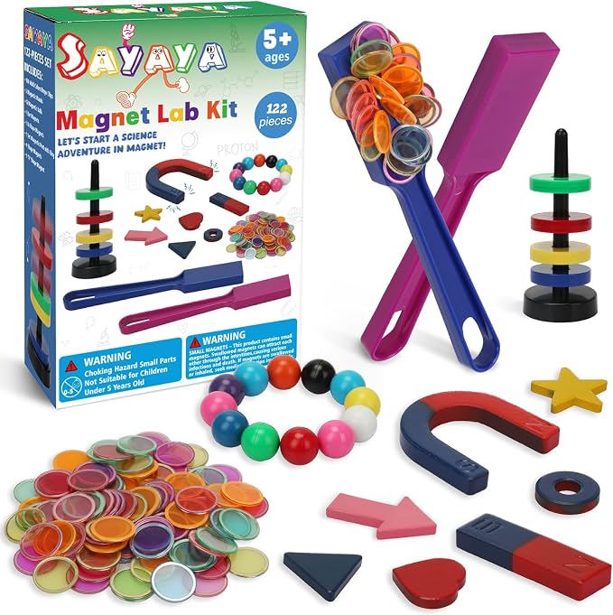 SAYAYA 122 PCS Magnetic Science Kit for Kids - Magnetic Balls, Bingo Wands with Chips, STEM Learning Set Magnet Toys for Classroom, Back to School Supplies, Educational Activities Gift for Boys Girls by SAYAYA