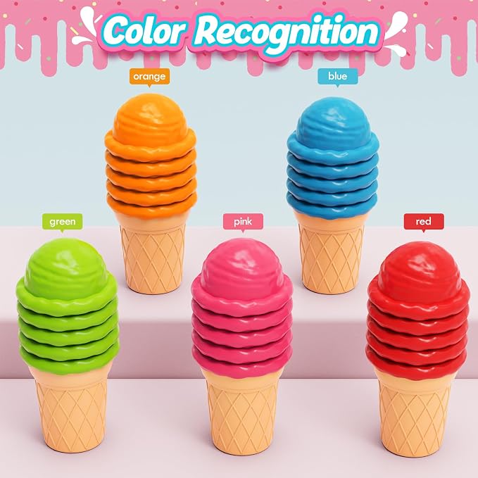 Aizweb Ice Cream Counting and Color Sorting Stacking Toys for Toddlers, Montessori Preschool Kindergarten Learning Activities,Number Math Manipulatives Math Games Educational Fine Motor Skills Toys - Image 6