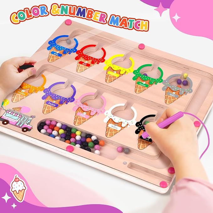 wakeInsa Magnetic Color and Number Maze,Montessori Toy for 2-5 Years Old Girls,Wooden Magnet Balls Puzzles,Toddler Busy Board Game,Preschool Learning Activities,Christmas & Birthday Gift for Kids - Image 5