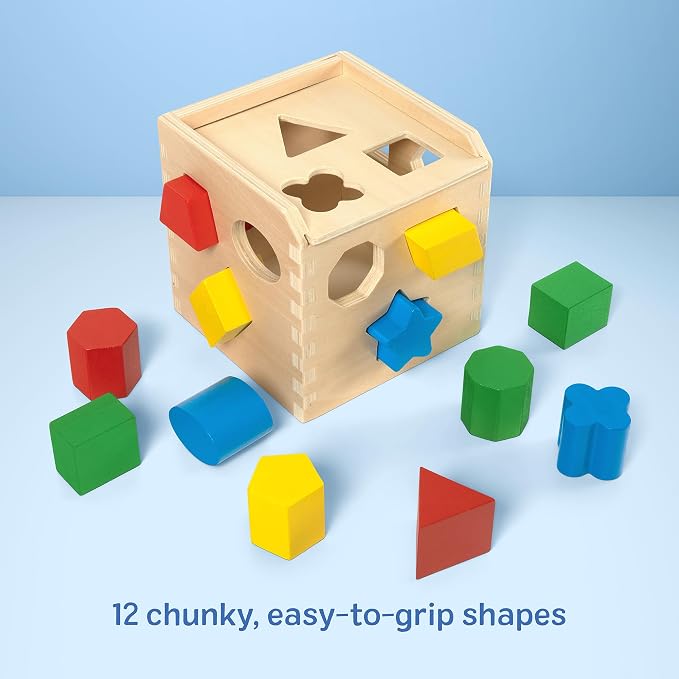 Melissa & Doug Shape Sorting Cube - Classic Wooden Toy With 12 Shapes - Image 7
