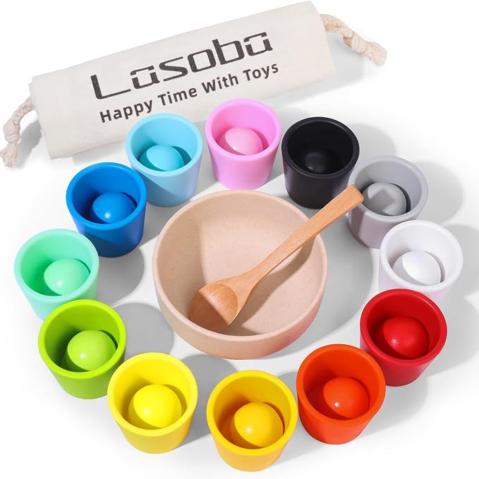 Rainbow Balls in Cups Toddler Montessori Toys (12 Balls, 1.4 in) by Unknown