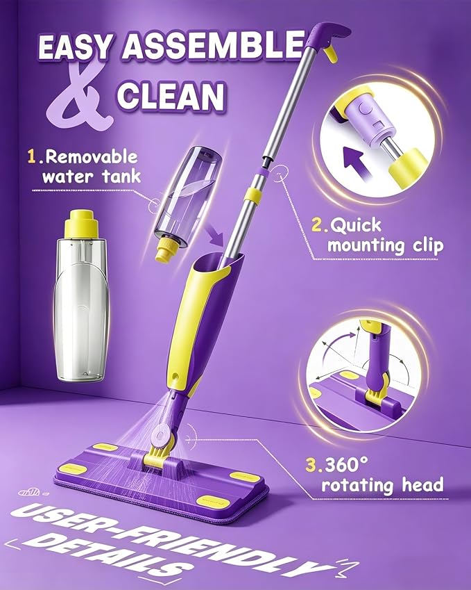 Kids Spray Mop, Fun & Functional Toddler Mop Cleaning Set,Real Working Mini Mop, Pretend Play Toy –Includes Spray Bottle,Washable Microfiber Pads, Montessori Kids Cleaning Toy Set - Image 7