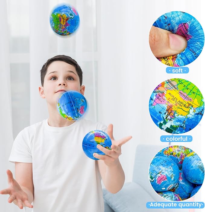 30PCS Globe Stress Ball,2.5Inch Earth Bouncy Ball, Foam Squeeze Balls,Earth Stress Balls Toy for Finger Toy School Supplies Adult Kids Children Party Favors Exchange Gifts - Image 3