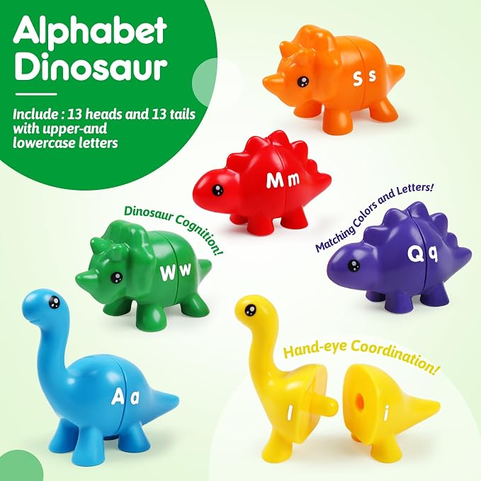USATDD Matching Letters Dinosaur Toy, Double-Sided ABC Letters Dinosaur Match Game Preschool Fine Motor Toy with Uppercase Lowercase Alphabet, Educational Learning Toys for Toddlers Boys Girls - Image 2
