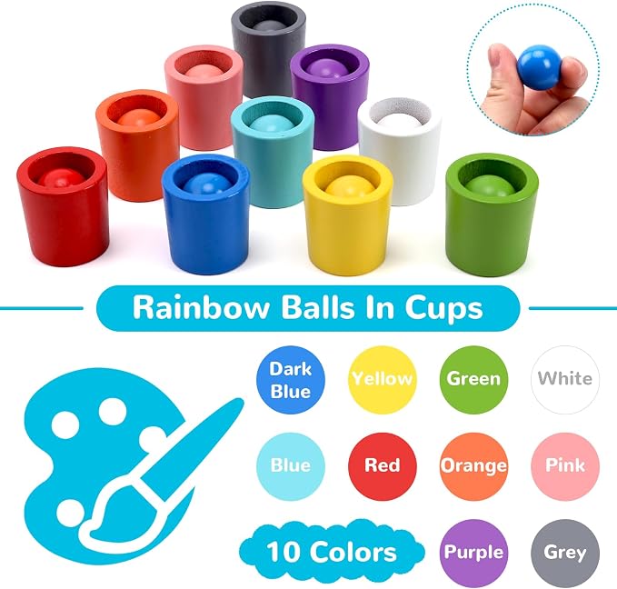 Color Sorting Toys, Wooden Montessori Rainbow Matching Game for Kids 3+ - Image 3