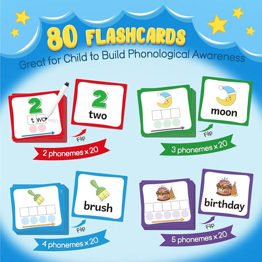 Torlam Elkonin Boxes Phonemic Awareness Phonics Games, Reading Spelling Sound Manipulatives Sight Word Flash Cards, Speech Therapy Toy Kindergarten Elementary Classroom Must Haves Homeschool Supplies - Image 2