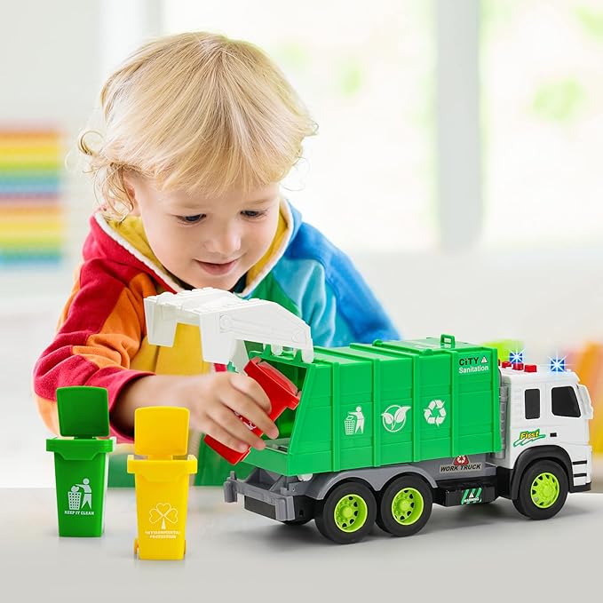 MOBIUS Toys Garbage Truck – Large 1:12 Scale Recycling Truck with Lights, Sounds & Moving Parts – Durable BPA-Free Trash Truck for Kids Ages 3–7 – Educational Toy, Gift Box