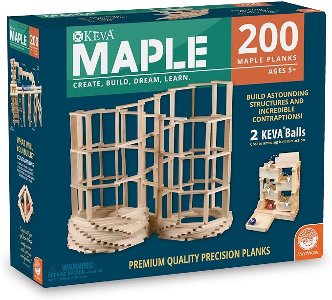 MindWare KEVA Maple 200 Plank Wooden Building Blocks Set - Free-Form 3D Structure Building Set for Kids by MindWare