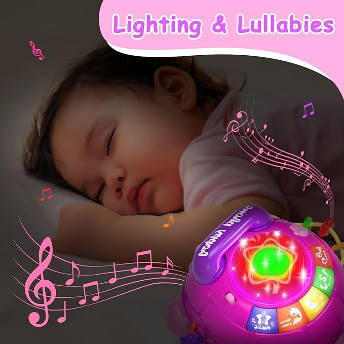 Musical Turtle Baby Toys 6 to 12 Month,Infant Light-up Musical Tummy Time Toy with Phone,Baby Crawling Toys for 7 8 9 12 Months Old,Easter Birthday Girl Gift for 3 4 5 Month+(Pink)