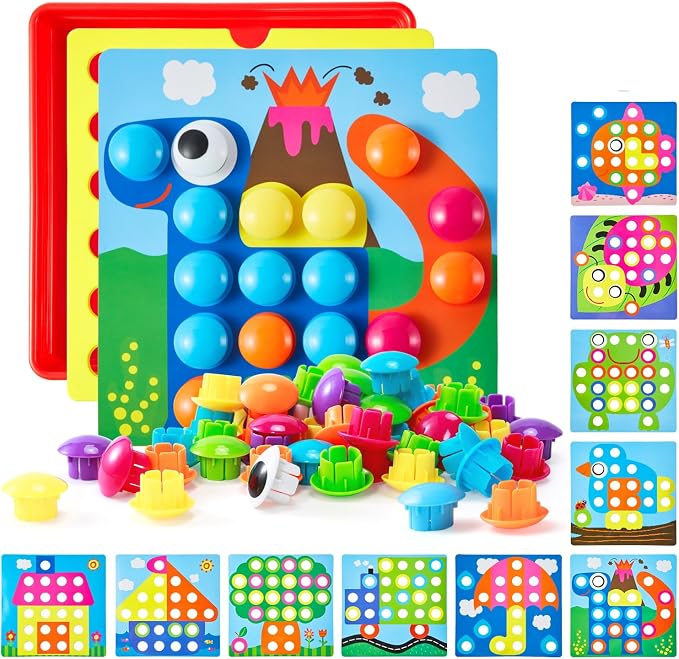 Geekper 68PCS Button Art Toys for Toddlers Color Matching Mosaic Pegboard by Geekper