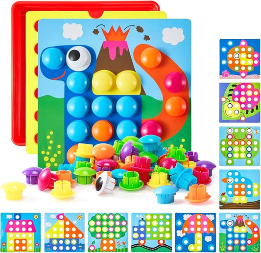 Geekper 68PCS Button Art Toys for Toddlers Color Matching Mosaic Pegboard by Geekper