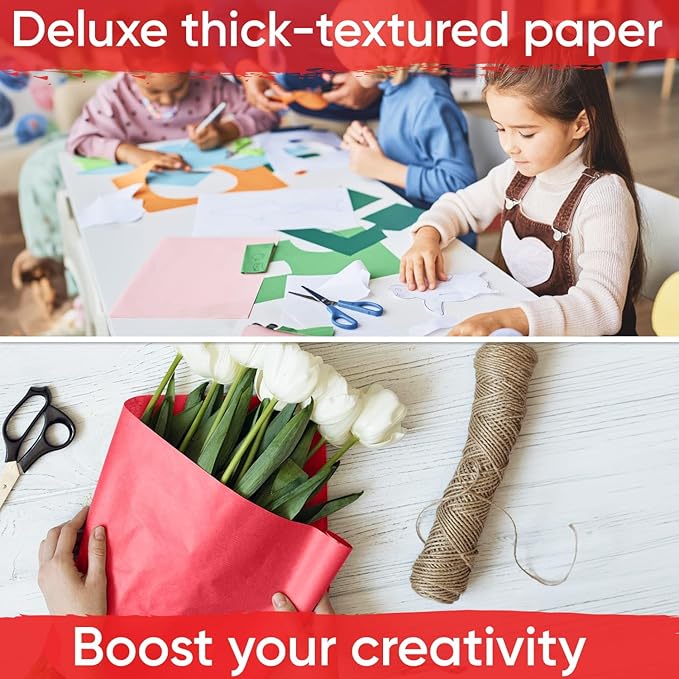 USA Made 48" x 1200" Christmas Red Kraft Paper Roll, 45 lbs Thickness, American Quality Colored Kraft Paper for School, Poster Arts, Bulletin Board - Odorless, Non-Toxic, Safe for Kids