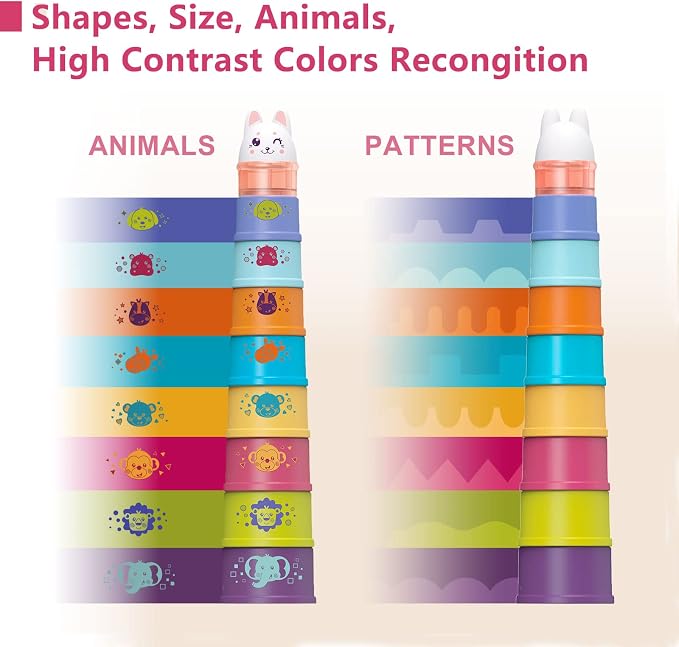 LTKFFFdp Baby Stacking Toys for Toddlers 1-3, Nesting Cups Shape Sorter for Infant 6 to 12-18 Month, Stackable Learning Toy with Blocks, Rattle & Frog Bath Toy, for Girl Boy Birthday - Image 6
